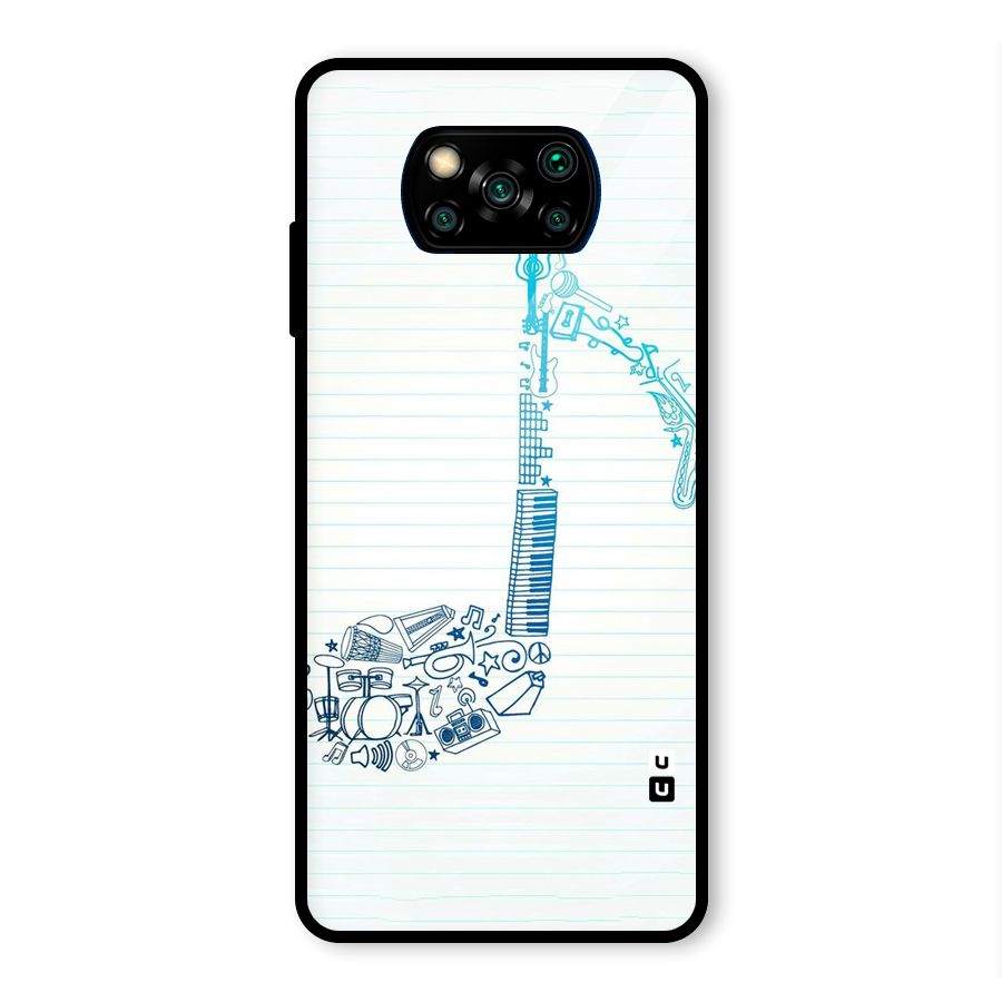 Music Note Design Glass Back Case for Poco X3 Pro