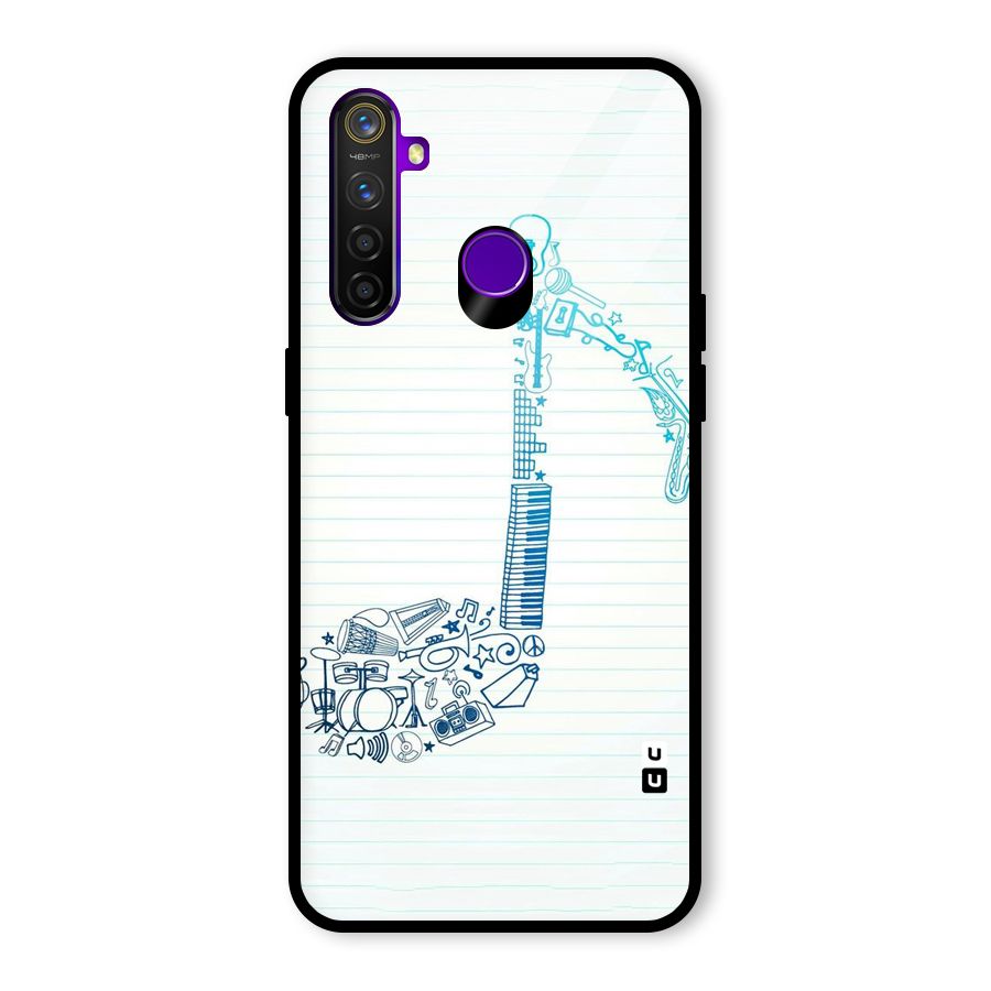 Music Note Design Glass Back Case for Realme 5 Pro