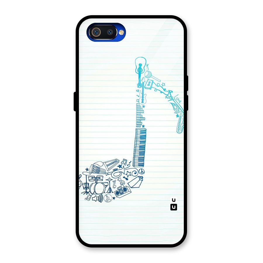 Music Note Design Glass Back Case for Realme C2
