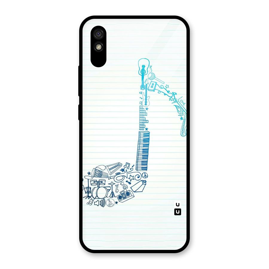 Music Note Design Glass Back Case for Redmi 9A