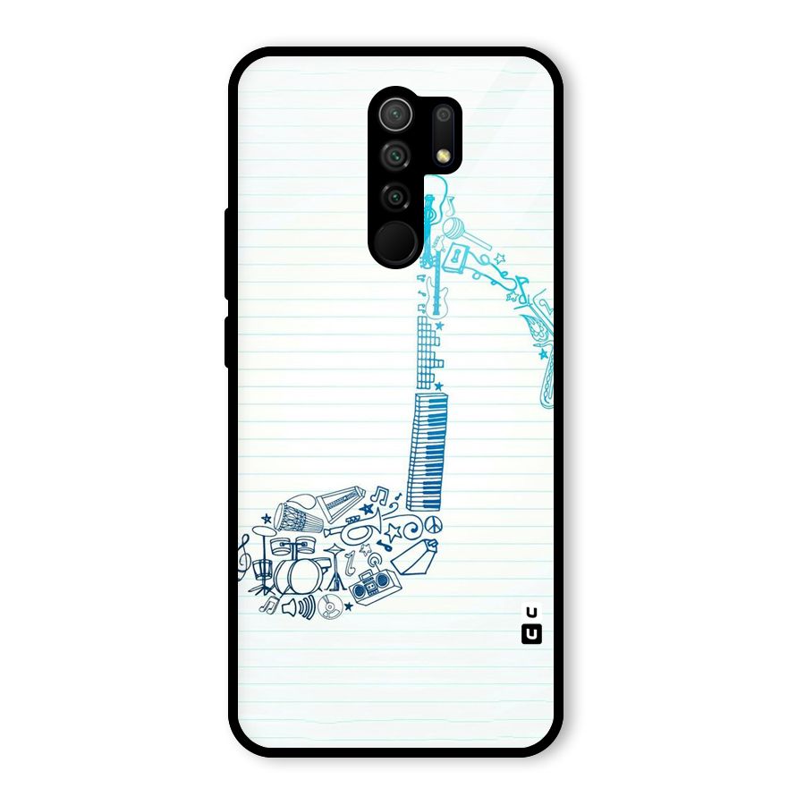 Music Note Design Glass Back Case for Redmi 9 Prime