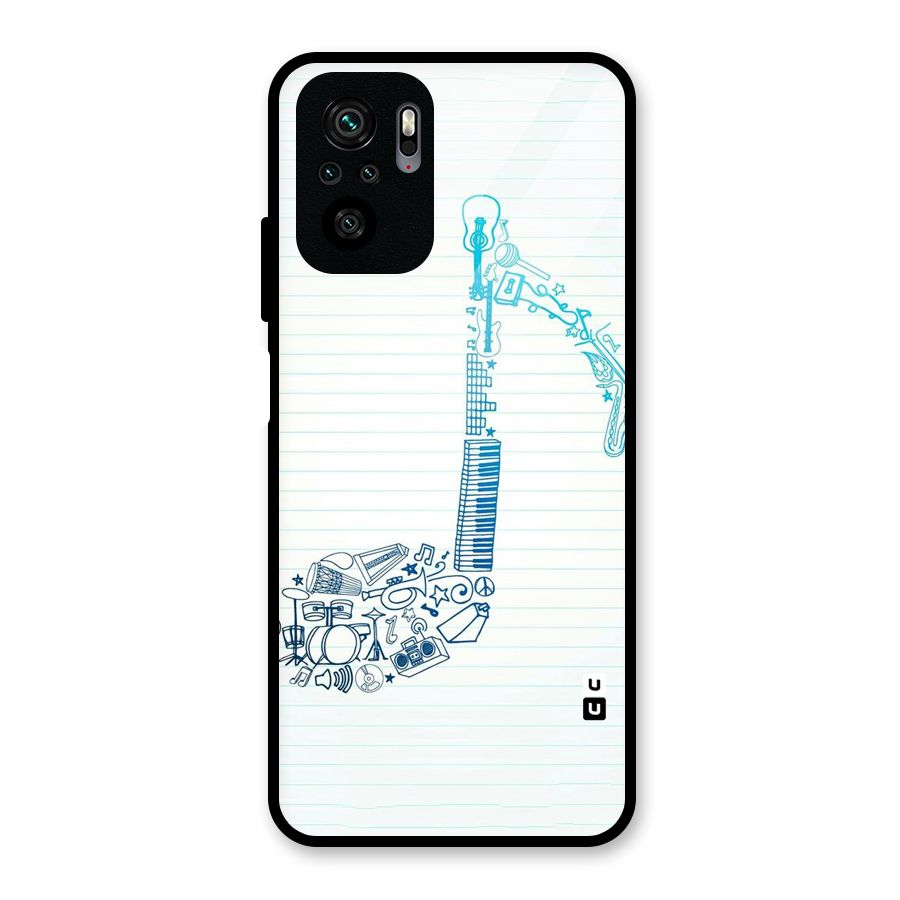 Music Note Design Glass Back Case for Redmi Note 10S