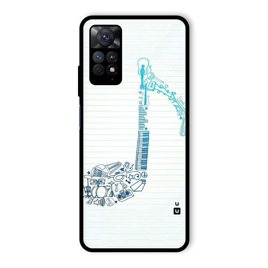 Music Note Design Glass Back Case for Redmi Note 11 Pro