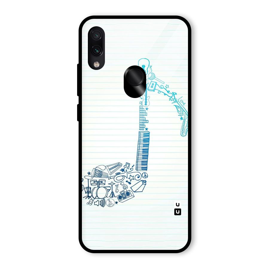 Music Note Design Glass Back Case for Redmi Note 7 Pro