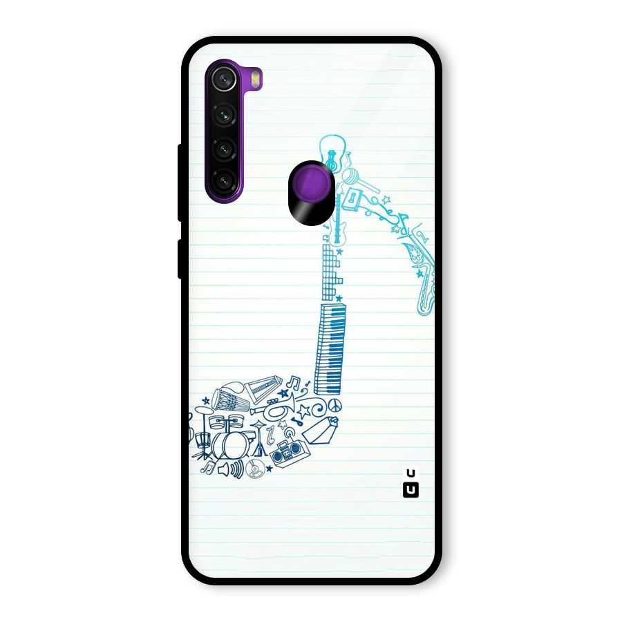 Music Note Design Glass Back Case for Redmi Note 8