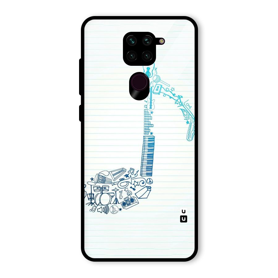 Music Note Design Glass Back Case for Redmi Note 9