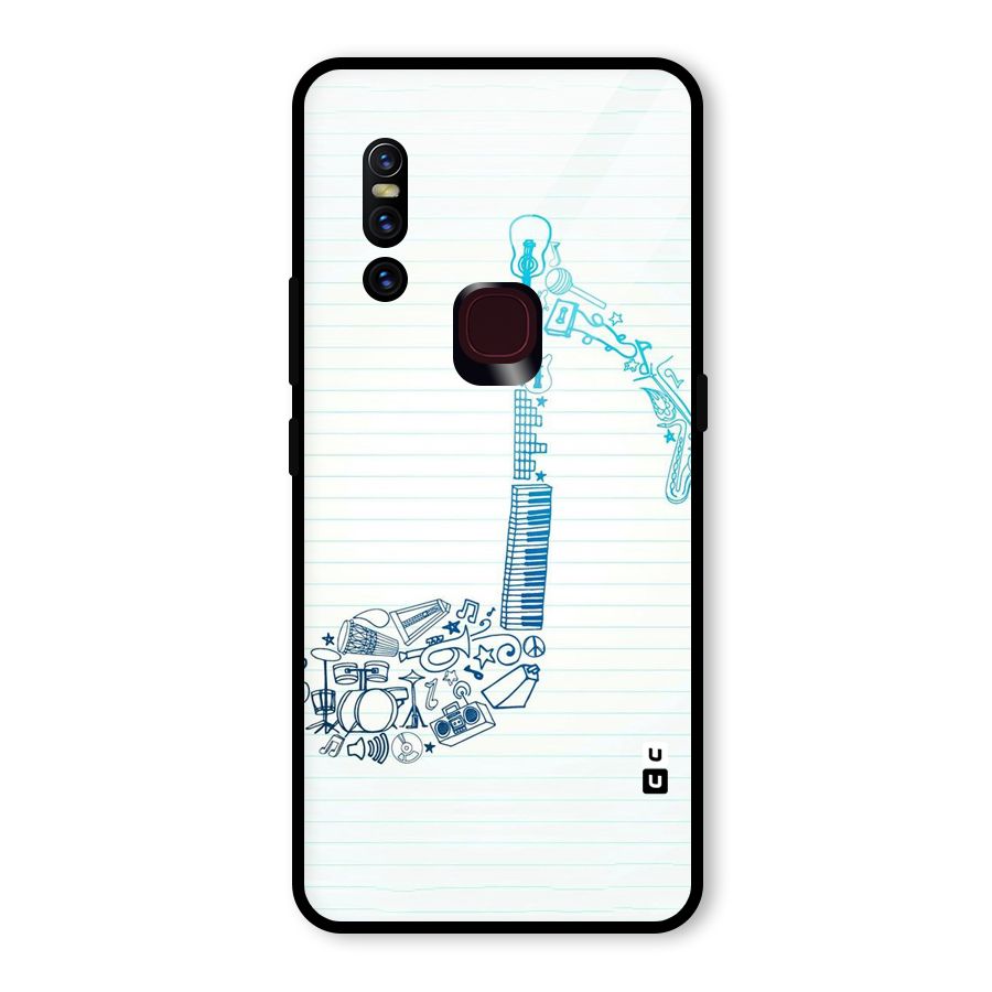 Music Note Design Glass Back Case for Vivo V15