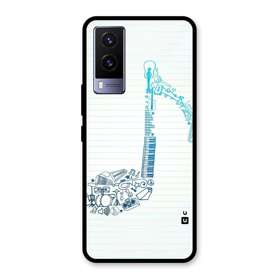 Music Note Design Glass Back Case for Vivo V21e 5G