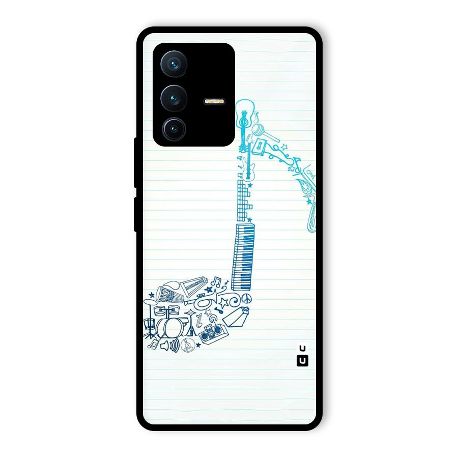 Music Note Design Glass Back Case for Vivo V23 Pro