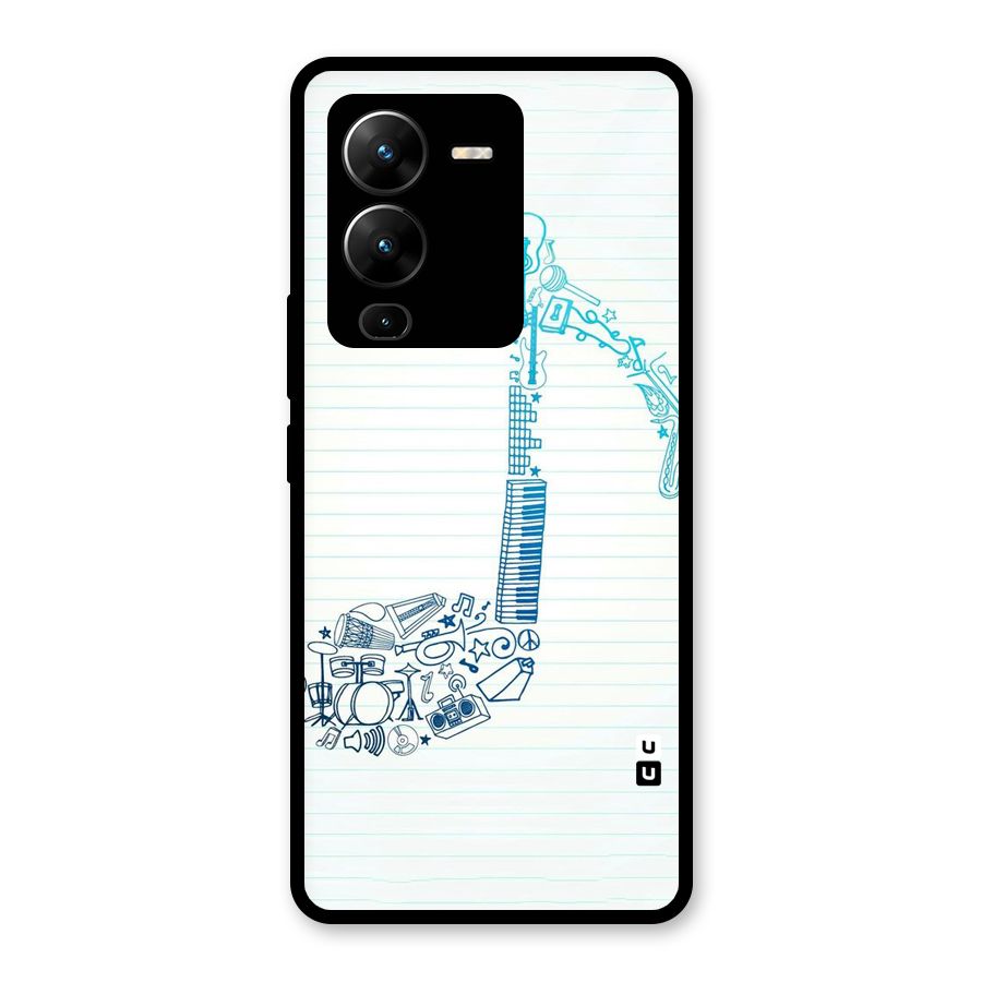 Music Note Design Glass Back Case for Vivo V25 Pro