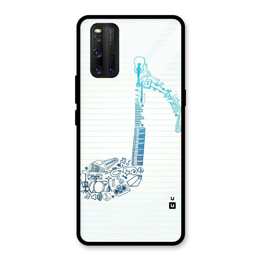 Music Note Design Glass Back Case for Vivo iQOO 3