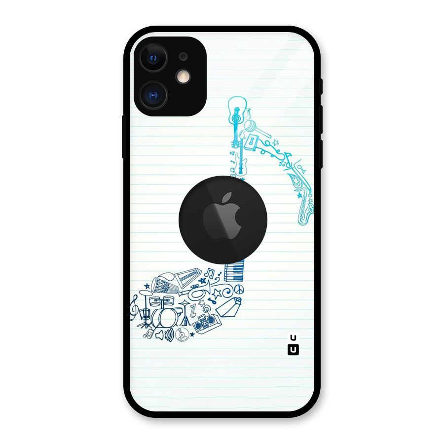 Music Note Design Glass Back Case for iPhone 11 Logo Cut