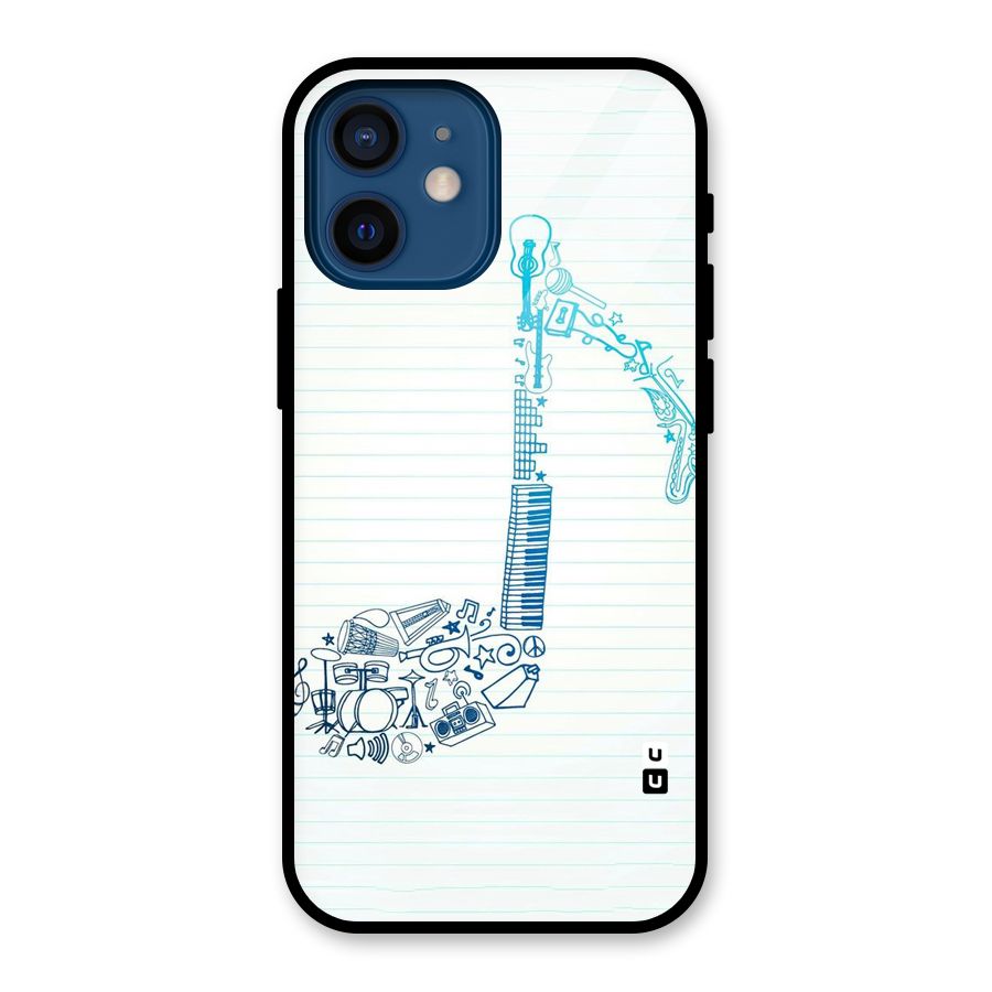 Music Note Design Glass Back Case for iPhone 12 Mini