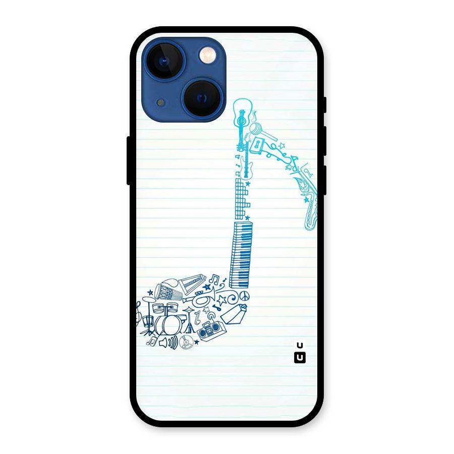 Music Note Design Glass Back Case for iPhone 13 Mini