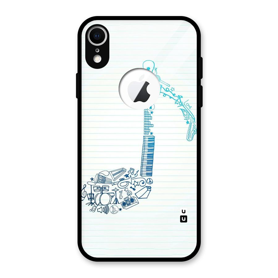 Music Note Design Glass Back Case for iPhone XR Logo Cut