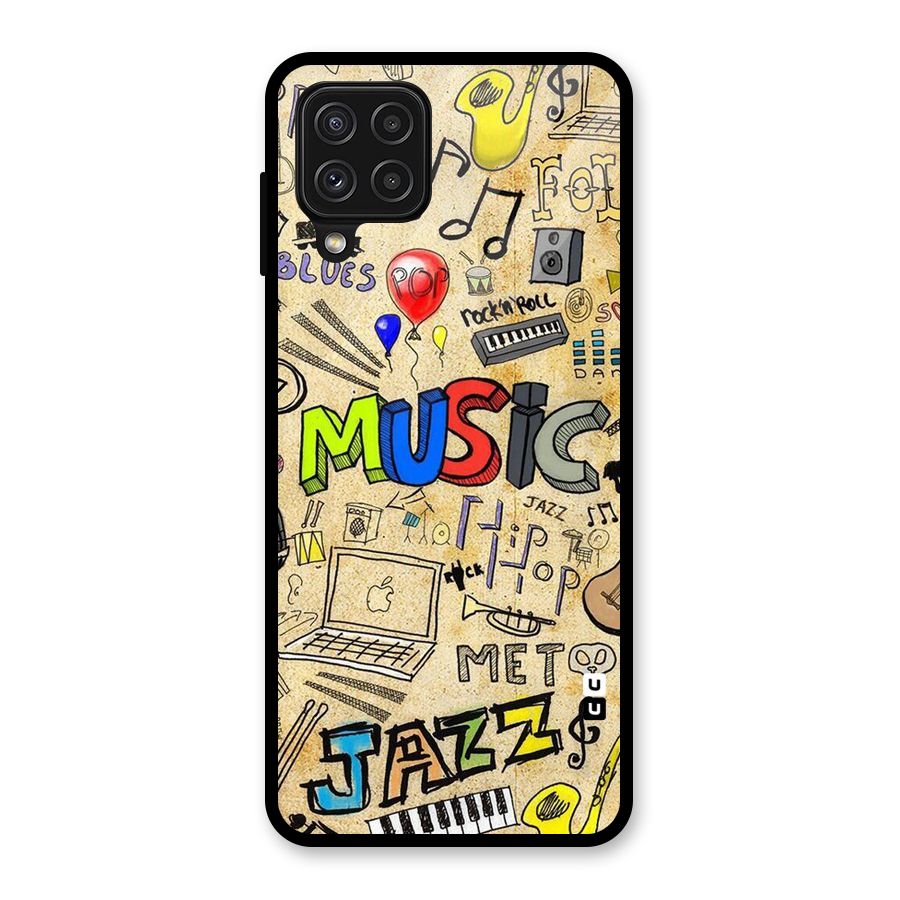 Music Pattern Glass Back Case for Galaxy A22 4G