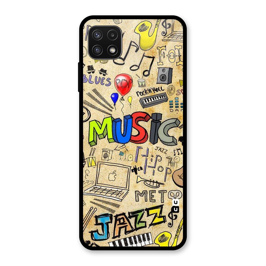 Music Pattern Glass Back Case for Galaxy A22 5G