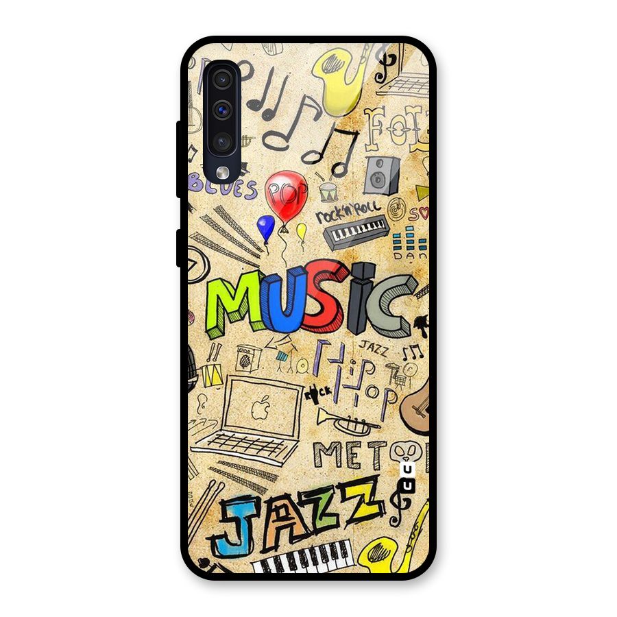 Music Pattern Glass Back Case for Galaxy A50