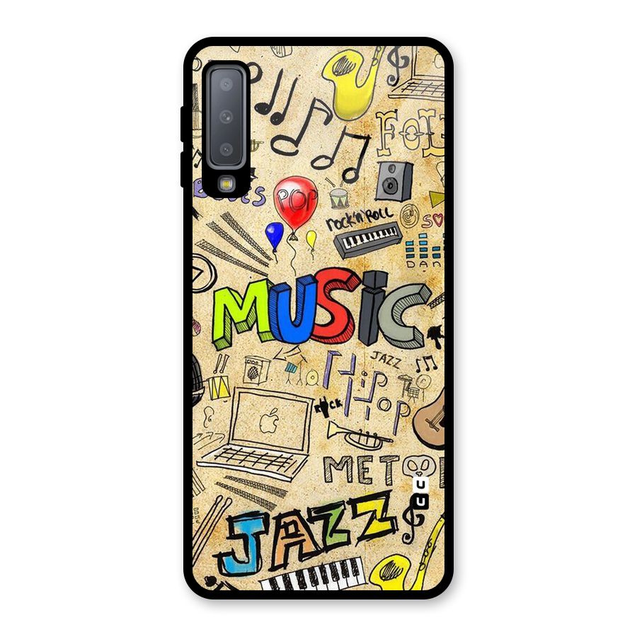 Music Pattern Glass Back Case for Galaxy A7 (2018)