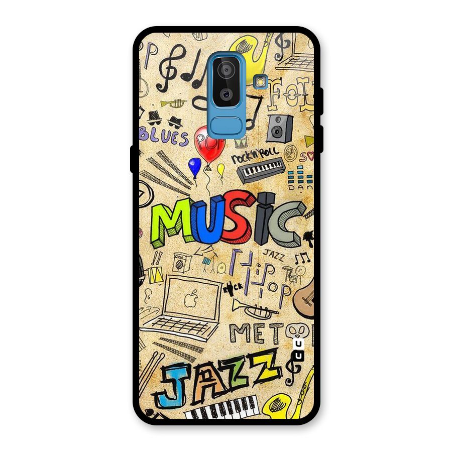 Music Pattern Glass Back Case for Galaxy J8