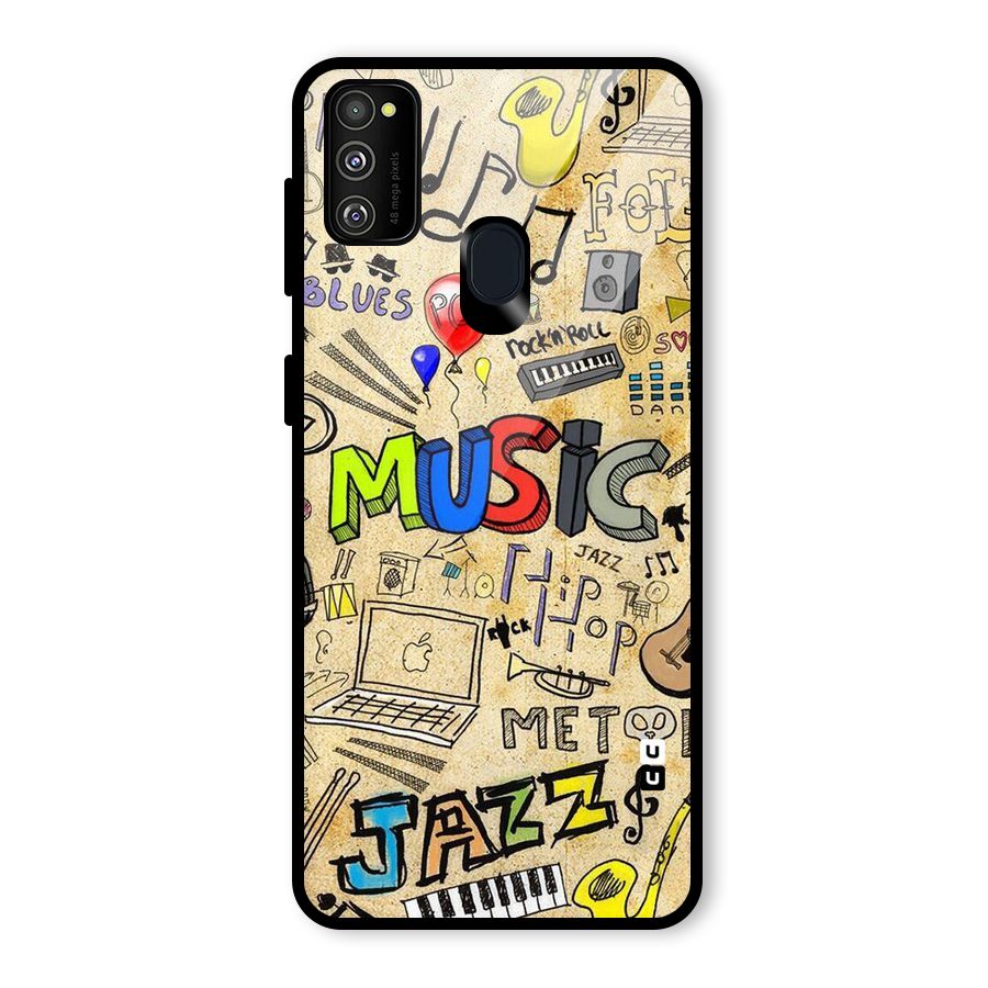 Music Pattern Glass Back Case for Galaxy M30s