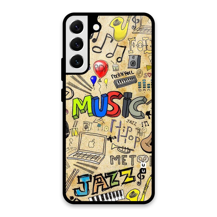 Music Pattern Glass Back Case for Galaxy S22 Plus 5G