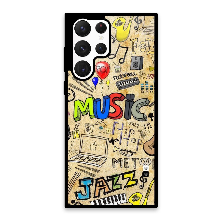 Music Pattern Glass Back Case for Galaxy S22 Ultra 5G