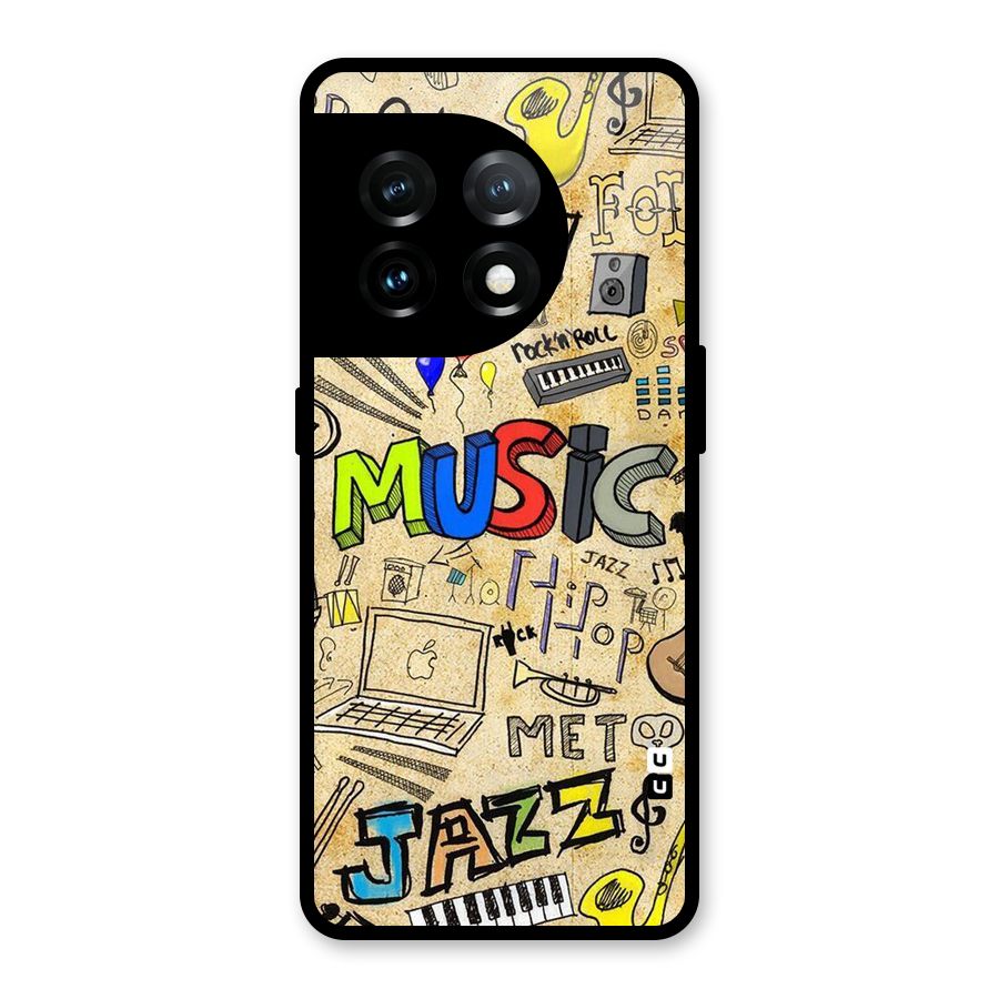 Music Pattern Glass Back Case for OnePlus 11