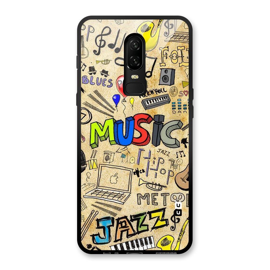 Music Pattern Glass Back Case for OnePlus 6