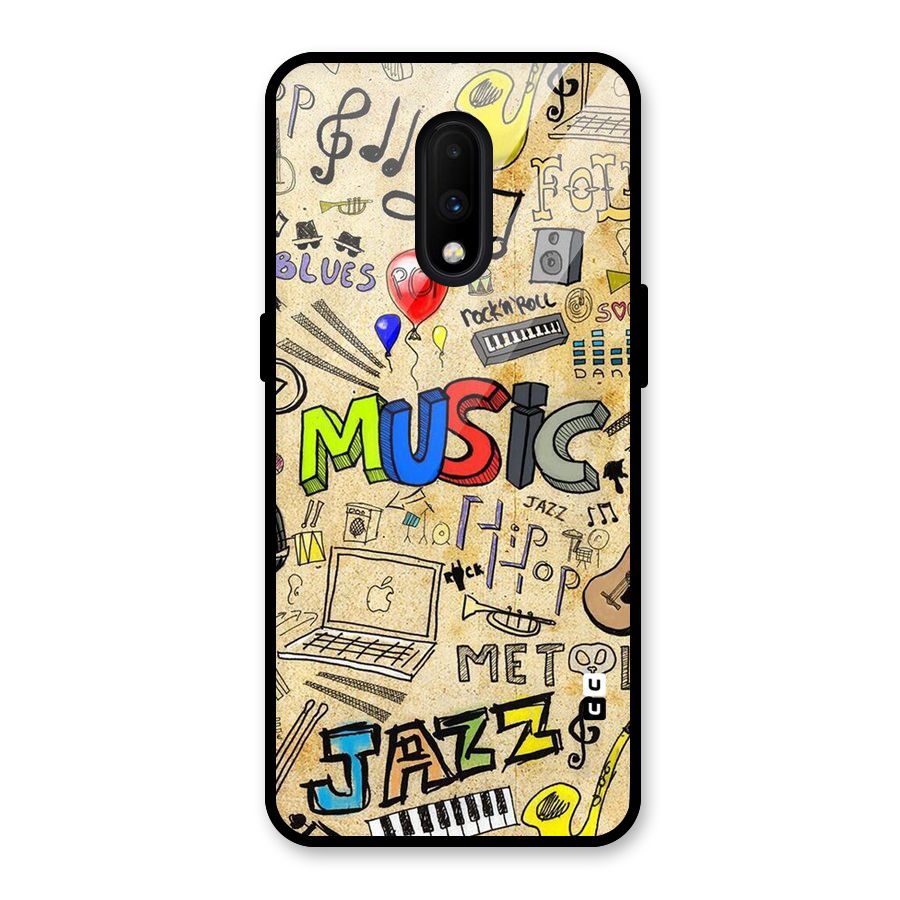 Music Pattern Glass Back Case for OnePlus 7