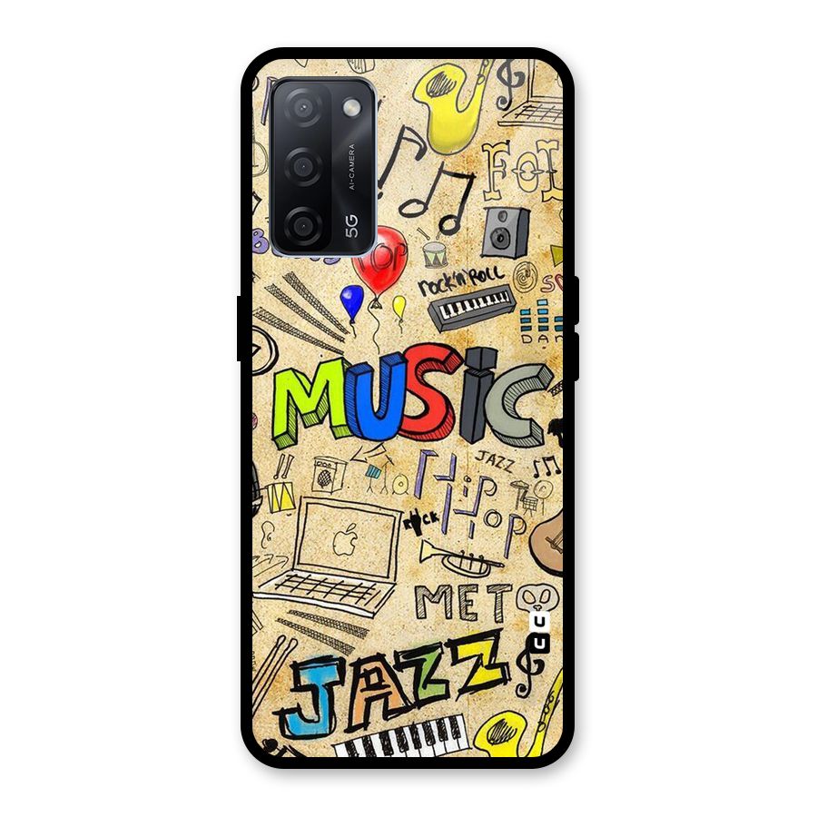 Music Pattern Glass Back Case for Oppo A53s 5G