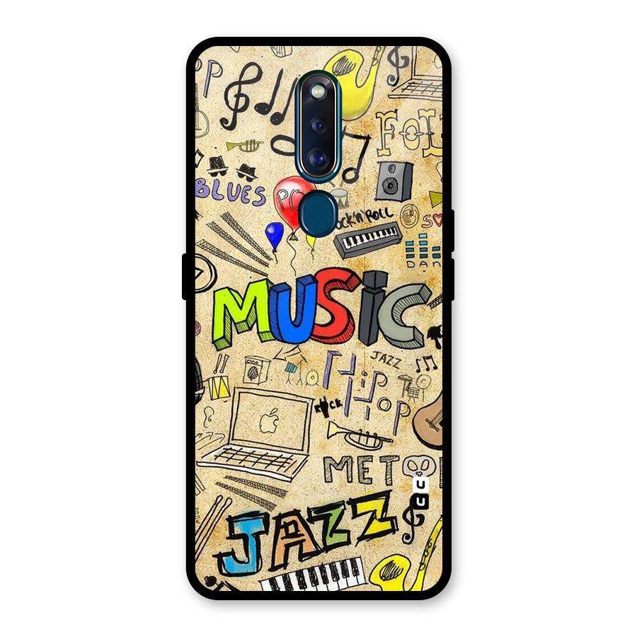 Music Pattern Glass Back Case for Oppo F11 Pro