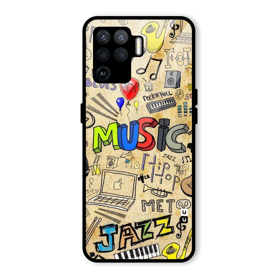 Music Pattern Glass Back Case for Oppo F19 Pro
