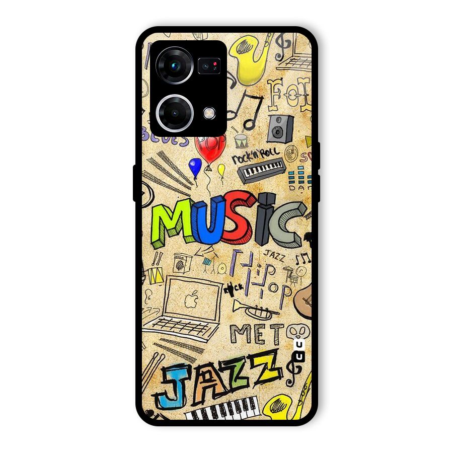 Music Pattern Glass Back Case for Oppo F21 Pro 4G