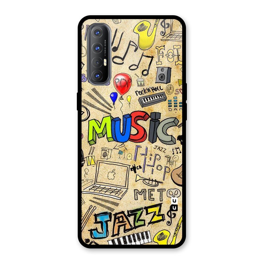 Music Pattern Glass Back Case for Oppo Reno3 Pro