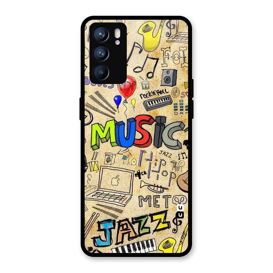 Music Pattern Glass Back Case for Oppo Reno6 5G