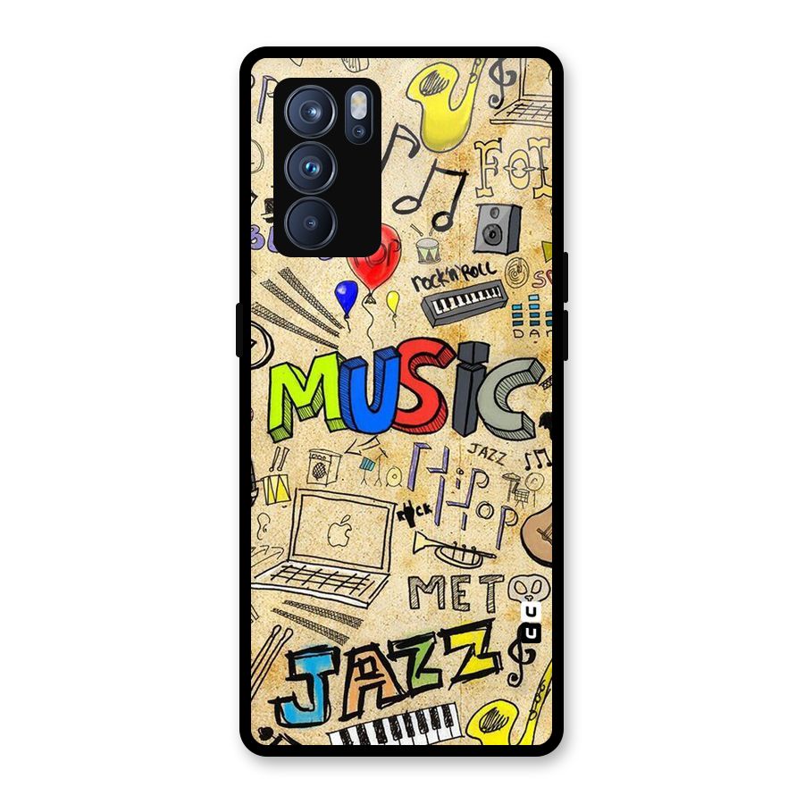 Music Pattern Glass Back Case for Oppo Reno6 Pro 5G
