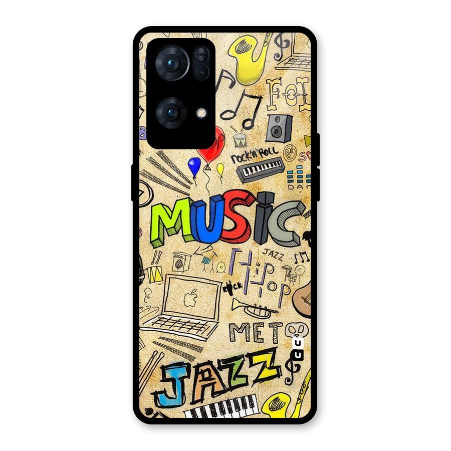Music Pattern Glass Back Case for Oppo Reno7 Pro 5G