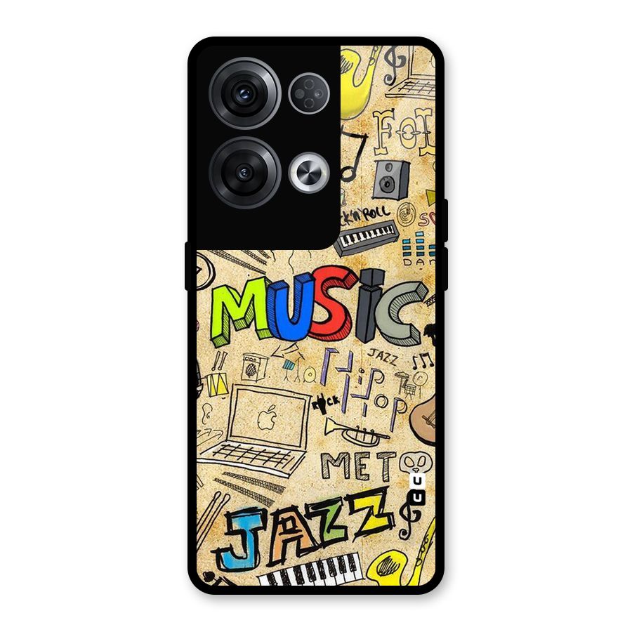 Music Pattern Glass Back Case for Oppo Reno8 Pro 5G