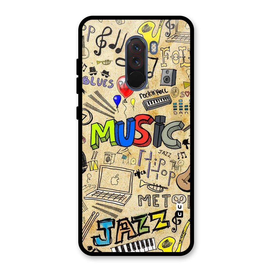 Music Pattern Glass Back Case for Poco F1