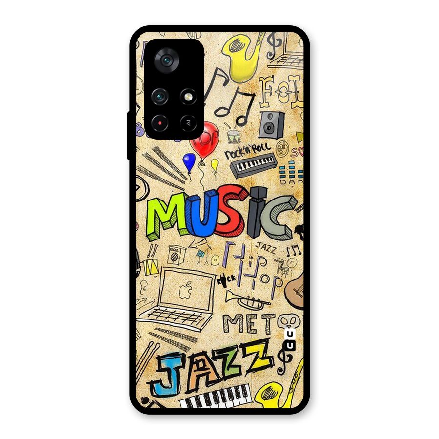 Music Pattern Glass Back Case for Poco M4 Pro 5G
