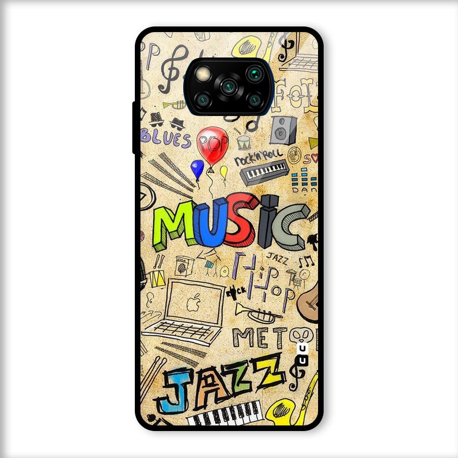 Music Pattern Glass Back Case for Poco X3