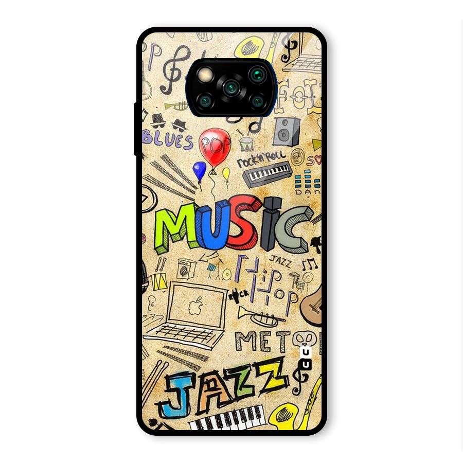 Music Pattern Glass Back Case for Poco X3 Pro