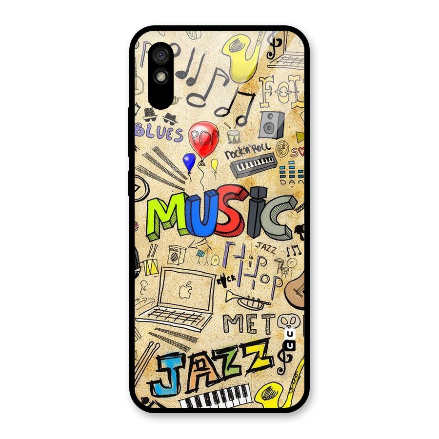 Music Pattern Glass Back Case for Redmi 9i