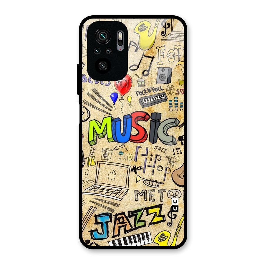 Music Pattern Glass Back Case for Redmi Note 10S