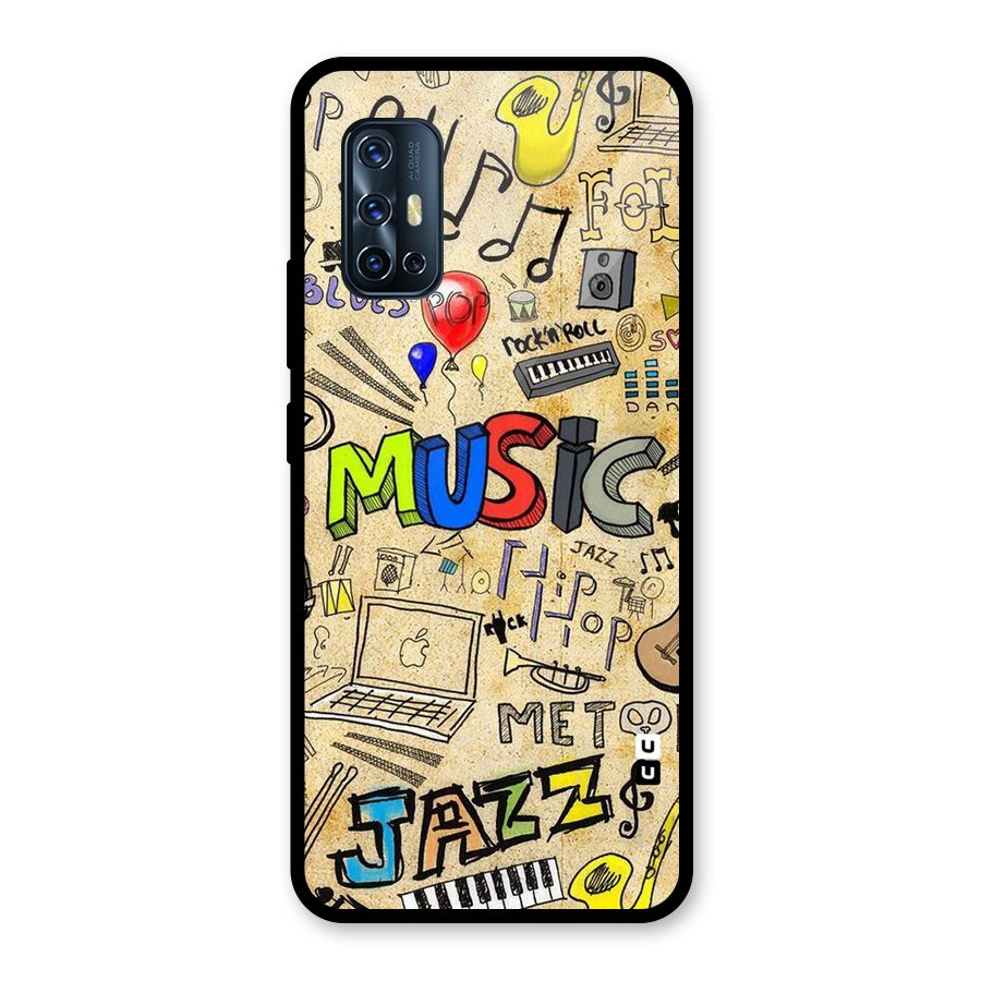 Music Pattern Glass Back Case for Vivo V17