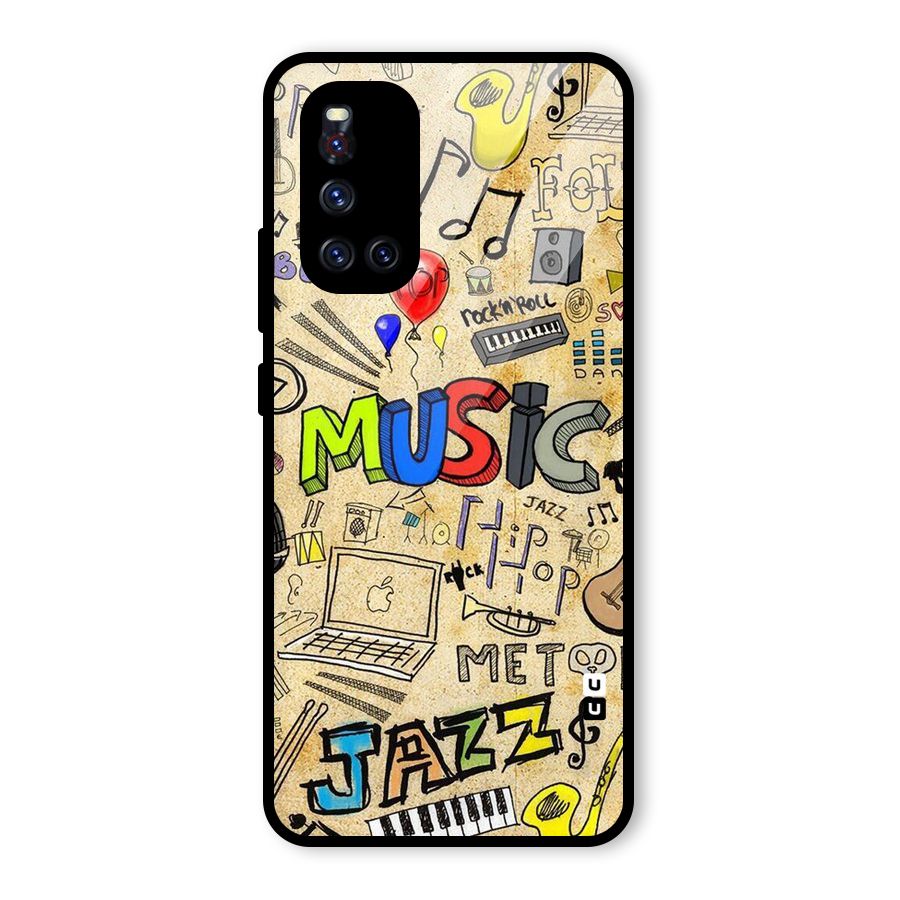 Music Pattern Glass Back Case for Vivo V19