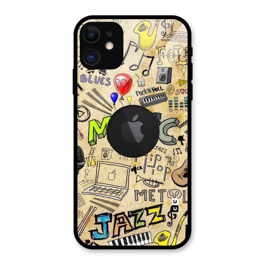 Music Pattern Glass Back Case for iPhone 11 Logo Cut