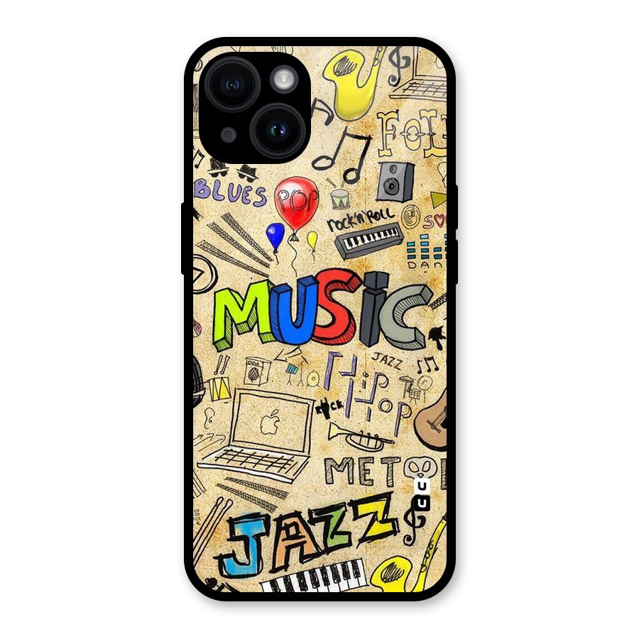 Music Pattern Glass Back Case for iPhone 14