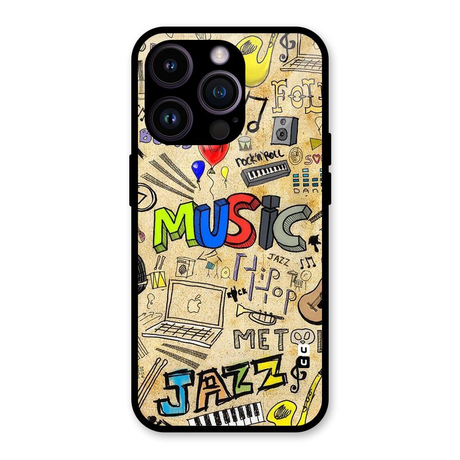 Music Pattern Glass Back Case for iPhone 14 Pro